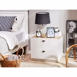 Table de chevet blanche / effet bois clair 2 tiroirs EDISON