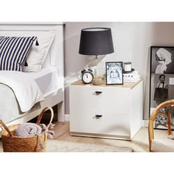 Table de chevet blanche / effet bois clair 2 tiroirs EDISON