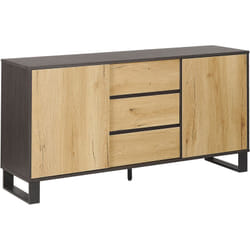 Commode Buffet 3 Tiroirs et 2 Compartiments en MDF Couleur Bois Clair Noir Elda