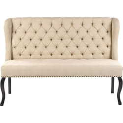 Canapé Banquette 2 Places en Tissu Beige avec Piétement Noir en Bois et Haut Dossier Capitonné pour Salon ou Couloir Vintage Classique Beliani