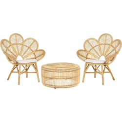 Petit Salon de Jardin 2 Chaises Fauteuils et Table Basse Ronde en Rotin Naturel pour Intérieur et Extérieur au Style Boho et Rustique Beliani
