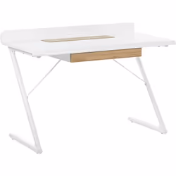 Bureau au style moderne et scandinave blanc avec un tiroir effet bois. Design et attirant, ce bureau scandinave sobre à l’esp ...
