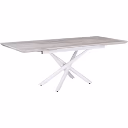 Table de repas à rallonge avec plateau effet marbre et pieds en acier blanc. Rénovez votre espace avec cette table de salle à ...