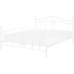 Lit Double Métallique Blanc 140 x 200 cm en Fer Forgé avec Sommier à Lattes Inclus Style Romantique pour Chambre au Style Boho ou Rétro Beliani
