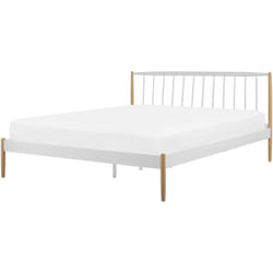 Lit Double en Métal Blanc et Marron 180 x 200 cm Sommier Inclus pour Chambre Scandinave ou Rétro Beliani