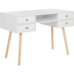 Table Bureau Blanc 4 Tiroirs Pratiques Design Scandinave Tendance pour Chambre ou Salon au Style Rétro et Moderne Beliani