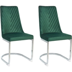 Beliani - 2 Chaises de Salle à Manger ou Réunion Porte à Faux en Velours Vert et Piètement Argent Chromé pour Cuisine ou Salon Moderne Glamour