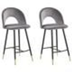 Lot de 2 chaises de bar en velours gris FALTON - BELIANI - Rétro - Tissu - Gris - Lot de 2 - Intérieur