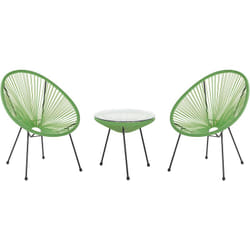 Set de Salon ou Jardin 2 Chaises Fauteuils Type Spaghetti et Petite Table Basse en Rotin pe Vert et Acier Noir Design Industriel Moderne Beliani