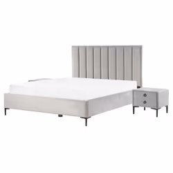 Ensemble de chambre en velours gris clair avec lit coffre 160 x 200 cm SEZANNE
