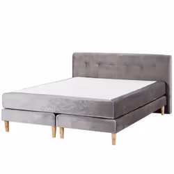 Lit boxspring en velours gris 160 x 200 cm MARQUISE - BELIANI - Moderne - Scandinave - Ressorts - Bois