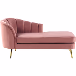 Canapé méridienne en velours rose avec pieds dorés. Cette belle chaise longue est une combinaison parfaite d'un look rétro et ...