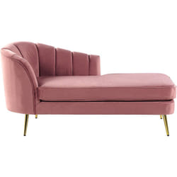 Beliani - Chaise Longue Méridienne Côté Gauche en Velours Rose avec Pieds Métalliques Dorés Design 100 % Glamour et Rétro Confortable et Élégante