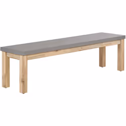 Banc d'extérieur. L'effet béton est la tendance ultime du moment. Ce banc de jardin avec pieds en bois d'acacia de couleur cl ...