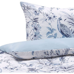 Ensemble Housse de Couette et Taies d Oreiller Fleurie en Coton Bleu et Blanche 155 x 220 cm Pour Chambre d'Adulte Beliani