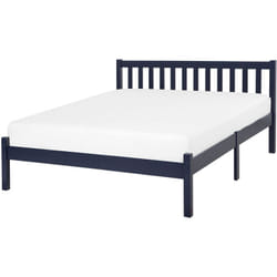 Beliani - Lit Double en Bois Bleu Marine 140 x 200 cm avec Sommier à Lattes Elégant de Style Traditionnel pour Chambre Moderne ou Scandinave