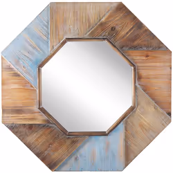 Miroir mural décoratif octogonal avec cadre en bois effet vieilli. Ce magnifique miroir design s'adapte parfaitement à tout i ...