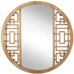 Miroir Mural Design de Forme Ronde 60 cm avec Cadre en Bois Clair Naturel pour Entrée Salon ou Chambre au Style Moderne Beliani
