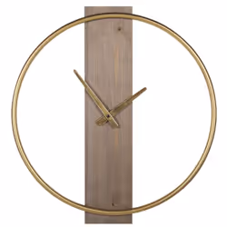 Horloge murale minimaliste en bois avec cadre et aiguilles dorées. Soyez toujours à l'heure grâce à cette horloge simple et é ...