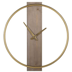 Beliani - Horloge de Suspension Murale de Style Industriel et Minimaliste en Bois Avec Cadre et Aiguilles en Métal Doré Pour Salon ou Couloir