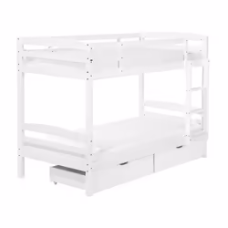 Lit superposé - BELIANI - REGAT - Bois de pin - Blanc - Avec tiroirs