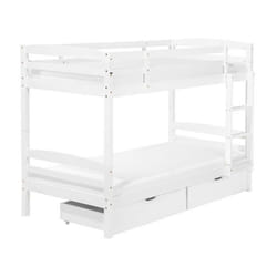 Lit superposé - BELIANI - REGAT - Bois de pin - Blanc - Avec tiroirs