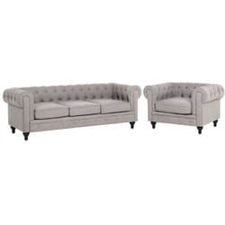 Beliani - Ensemble Canapé et Fauteuil en Tissu Gris Clair Dossier à Points Diamant Chesterfield