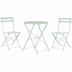 Ensemble de terrasse ou jardin table et 2 chaises pliantes vert menthe. Superbe ensemble de jardin en acier traité de haute q ...