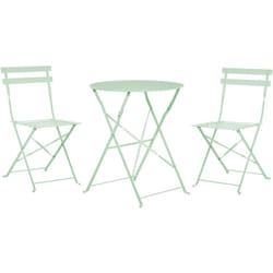 Salon de Jardin Bistrot Table et 2 Chaises en Acier Vert Menthe avec Patins Fiori