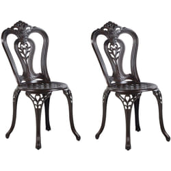 Lot 2 Chaises de Jardin en Aluminium Effet Métal Vieilli Marron Foncé avec Dossier et Pieds Décoratifs pour Jardin ou Terrasse Classique Beliani