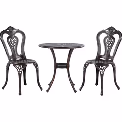 Ensemble de repas de jardin table ronde au style vintage et 2 chaises assorties. À la fois élégant et pratique, cet ensemble  ...