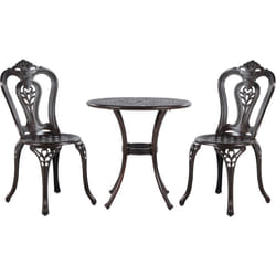 Salon de Jardin Bistrot Table Ronde 65 cm et 2 Chaises en Aluminium Effet Vieilli Marron Foncé pour Balcon ou Terrasse Classique et Vintage Beliani