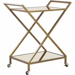 Chariot de cuisine doré au style glamour avec plateaux miroirs et roulettes. Grâce à ce chariot en métal, vous pouvez désorma ...