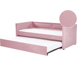 Lit Gigogne avec Tiroir Glamour 90 x 200 cm en Velours Côtelé Rose Mimizan