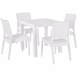 Ensemble de repas d'extérieur table et 4 chaises effet rotin blanc. Profitez des après-midi d'été à l'extérieur, partageant u ...