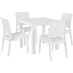 Ensemble de Jardin ou Terrasse Table Carrée et 4 Chaises Effet Rotin Blanc Résistant et Durable au Style Traditionnel et Intemporel Beliani