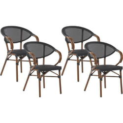 Beliani - Lot 4 Chaises Petits Fauteuils de Jardin en Aluminum Effet Bois et Textile Noir Empilables Idéales pour Terrasse ou Balcon Moderne