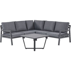 Ensemble de Jardin ou Terrasse Table Basse Canapé d'Angle 5 Places et Ottoman en Aluminium Robuste Coussins Gris Foncés Design Ultra Moderne
