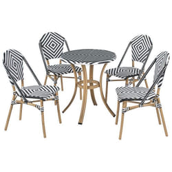 Salon de jardin en rotin noir / blanc table et 4 chaises RIFREDDO