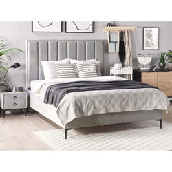 Chambre a coucher complete en velours gris clair avec lit coffre 140 x 200 cm SEZANNE