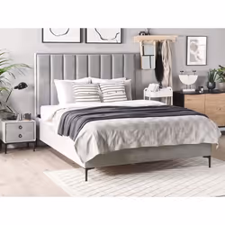 Chambre a coucher complete en velours gris clair avec lit coffre 180 x 200 cm SEZANNE