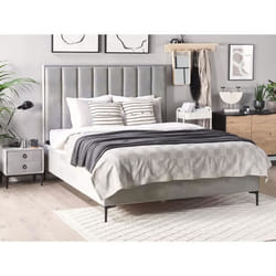 Chambre a coucher complete en velours gris clair avec lit coffre 180 x 200 cm SEZANNE