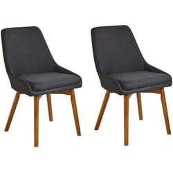 Beliani - Lot de 2 Chaises Rembourrées et Tapissées en Tissu Noir sur Pieds en Bois Design Rétro Scandinave pour Salle à Manger Moderne