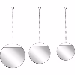 3 miroirs ronds avec cadres en acier noir et chaînes de suspension. Complétez votre intérieur avec ce set de trois miroirs d' ...