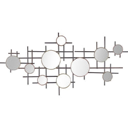 Miroir Design Multi Décoration Murale Composée de 10 Miroirs Ronds Dorés et Cuivrés sur un Cadre Noir pour Chambre ou Salon Moderne Beliani