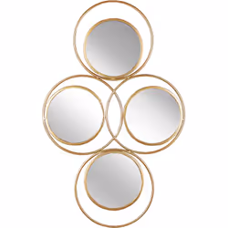 Décoration murale composée de 4 petits miroirs ronds et d'un cadre doré. Le cadre métallique distinctif transforme ces 4 miro ...