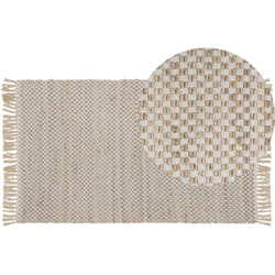 Beliani - Tapis 80 x 150 cm Beige en Jute et Coton Durable Avec Motif Carreaux pour Chambre et Salon au Style Boho et Rustique