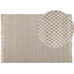 Tapis 140 x 200 cm Beige en Jute et Coton Durable Avec Motif Carreaux pour Chambre et Salon au Style Boho et Rustique Beliani