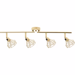 Plafonnier doré 4 lampes de forme géométrique. Ce plafonnier doré doté de 4 abat-jours diamants réglables sera un accent idéa ...