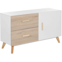 Beliani - Commode Buffet Effet Bois avec Compartiment à Porte et 2 Tiroirs Meuble de Rangement Élégant pour Chambre ou Salon au Style Scandinave